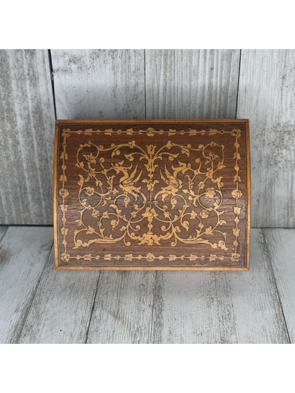 Vintage Italian Marquetry Music Jewelry Box Swiss Movement